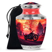 Cherry Red Bike Cremation Urn side profile showing urn shape - artistic bike interpretation with creative detail - full-size 10 inch 200 cubic inch adult cremation urn
