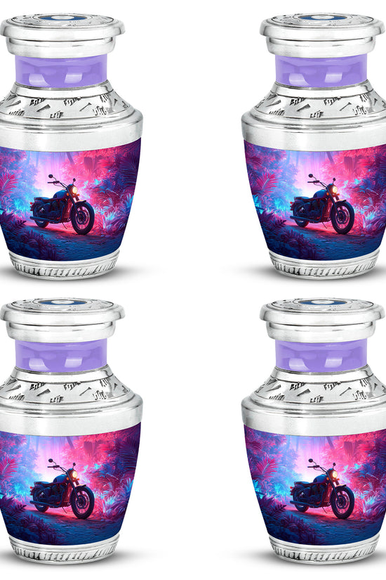 Navy Blue Bike Cremation Urn back view with polished surface - contemporary bike design with modern artistic flair - 10 inch aluminum urn for cremated remains
