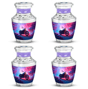 Navy Blue Bike Cremation Urn back view with polished surface - contemporary bike design with modern artistic flair - 10 inch aluminum urn for cremated remains