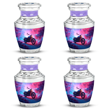 Navy Blue Bike Cremation Urn back view with polished surface - contemporary bike design with modern artistic flair - 10 inch aluminum urn for cremated remains