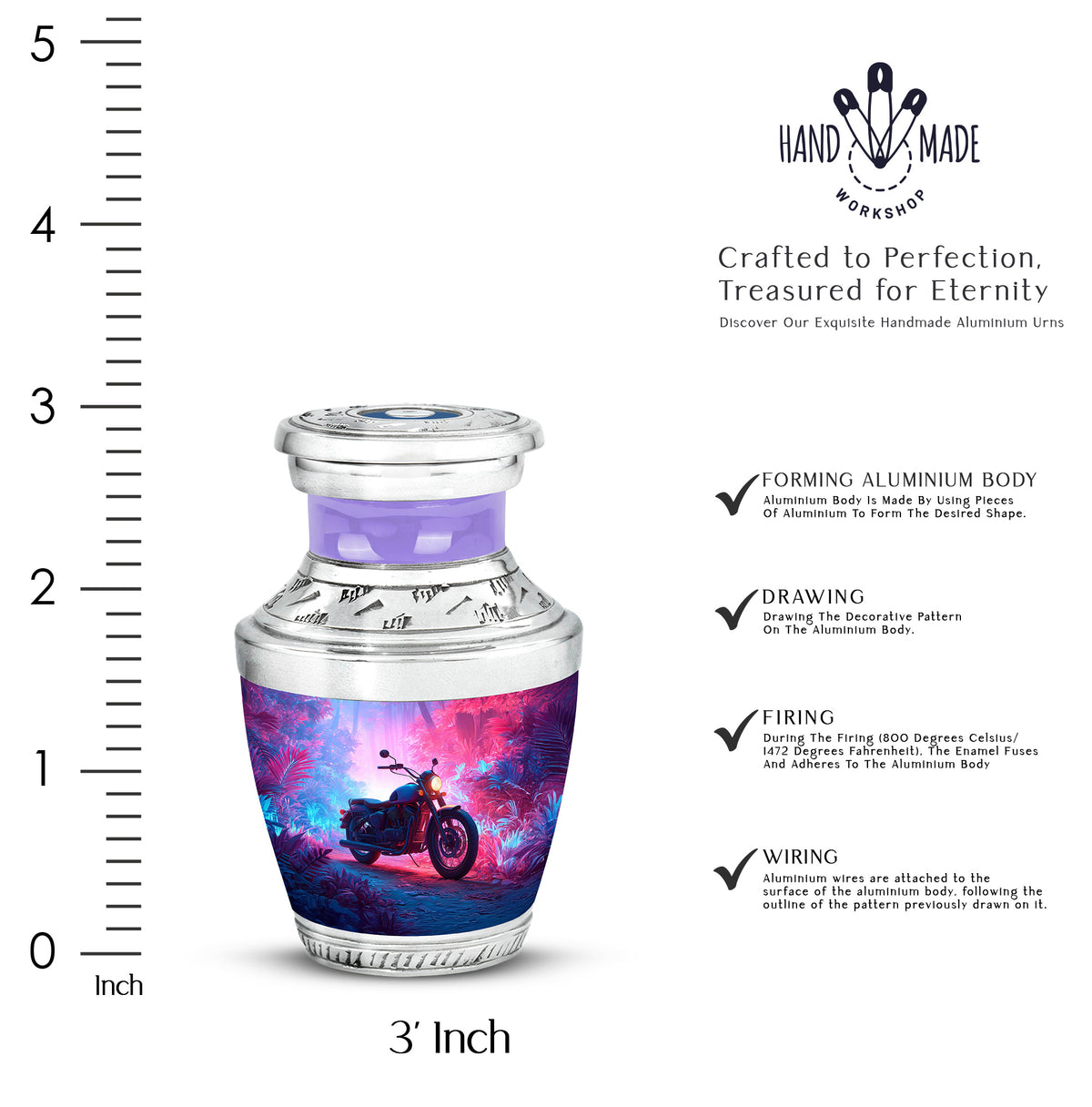 Azure Bike Cremation Urn top-down view of secure threaded lid - modern art-inspired bike motif on sleek aluminum - mini keepsake memorial for portion of cremation ashes