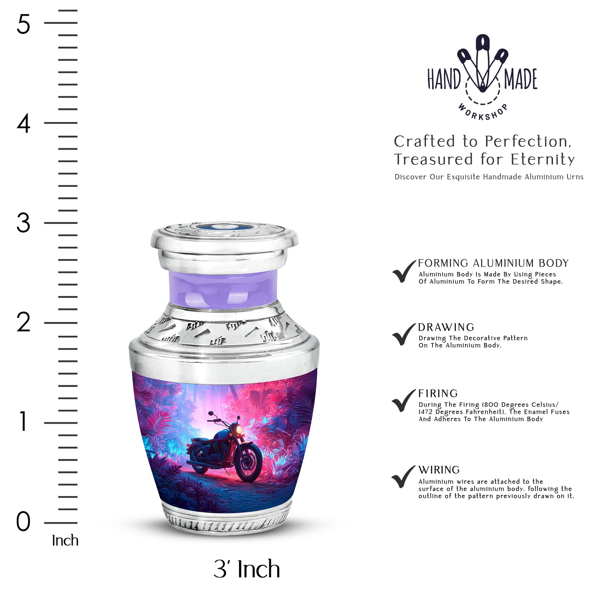 Azure Bike Cremation Urn top-down view of secure threaded lid - modern art-inspired bike motif on sleek aluminum - mini keepsake memorial for portion of cremation ashes