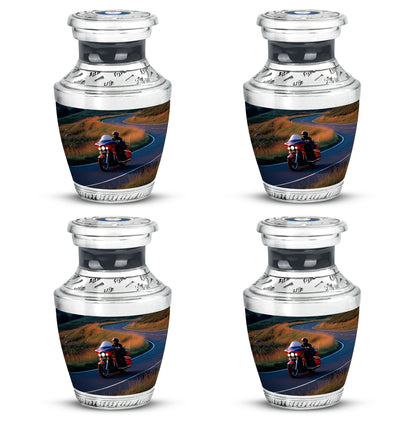 Cornflower Blue Bike Cremation Urn back view with polished surface - artistic bike interpretation with creative detail - 10 inch aluminum urn for cremated remains