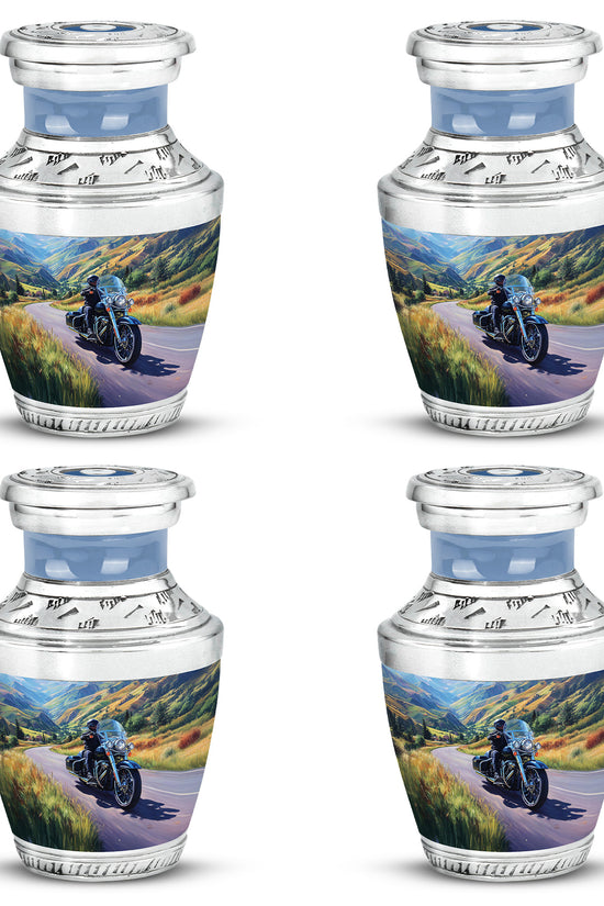 Azure Bike Cremation Urn back view with polished surface - contemporary bike design with modern artistic flair - 10 inch aluminum urn for cremated remains