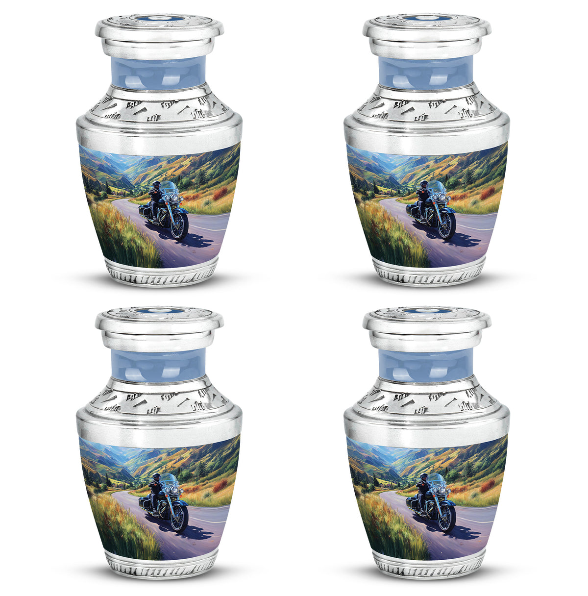 Azure Bike Cremation Urn back view with polished surface - contemporary bike design with modern artistic flair - 10 inch aluminum urn for cremated remains