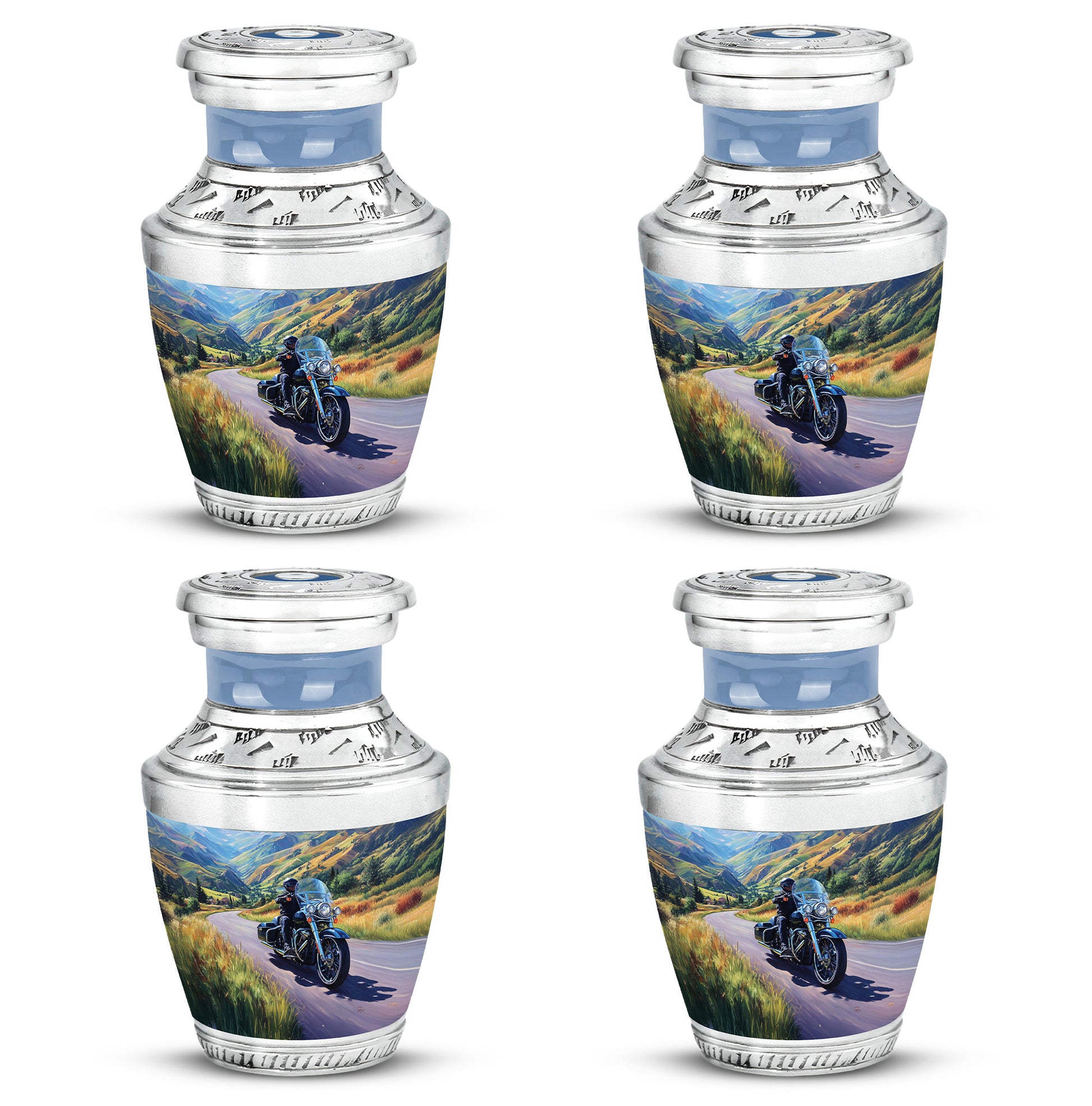 Azure Bike Cremation Urn back view with polished surface - contemporary bike design with modern artistic flair - 10 inch aluminum urn for cremated remains