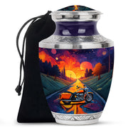 Royal Purple Bike Cremation Urn side profile showing urn shape - artistic bike interpretation with creative detail - full-size 10 inch 200 cubic inch adult cremation urn