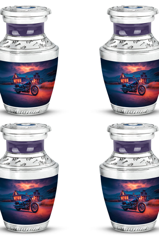 Twilight Blue Bike Cremation Urn back view with polished surface - artistic bike interpretation with creative detail - 10 inch aluminum urn for cremated remains