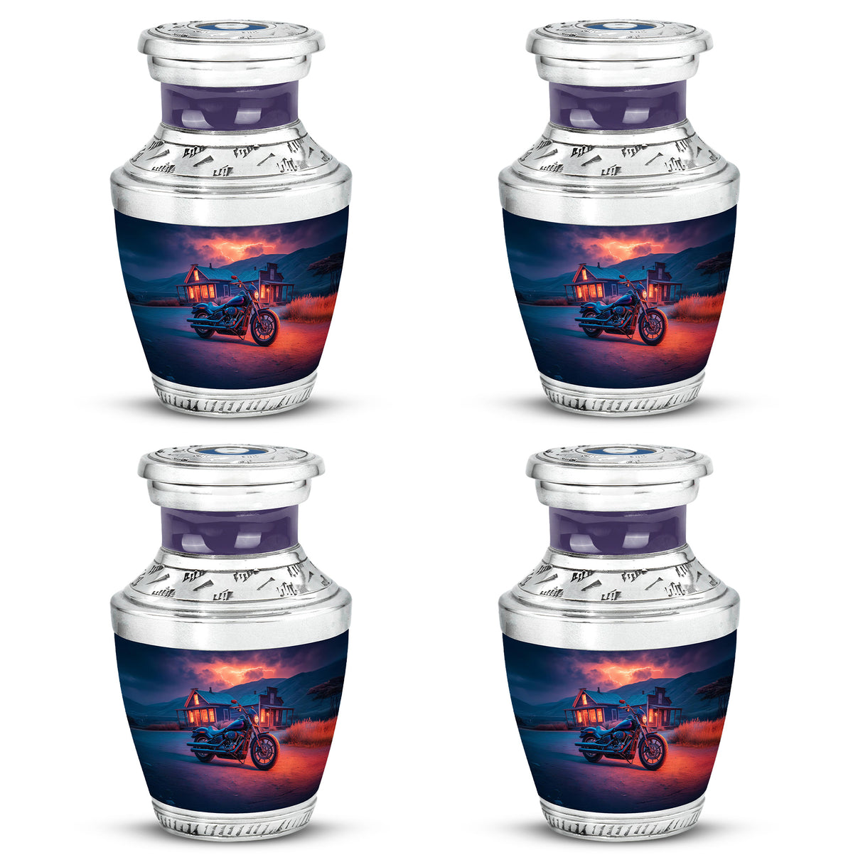 Twilight Blue Bike Cremation Urn back view with polished surface - artistic bike interpretation with creative detail - 10 inch aluminum urn for cremated remains