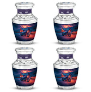 Twilight Blue Bike Cremation Urn back view with polished surface - artistic bike interpretation with creative detail - 10 inch aluminum urn for cremated remains