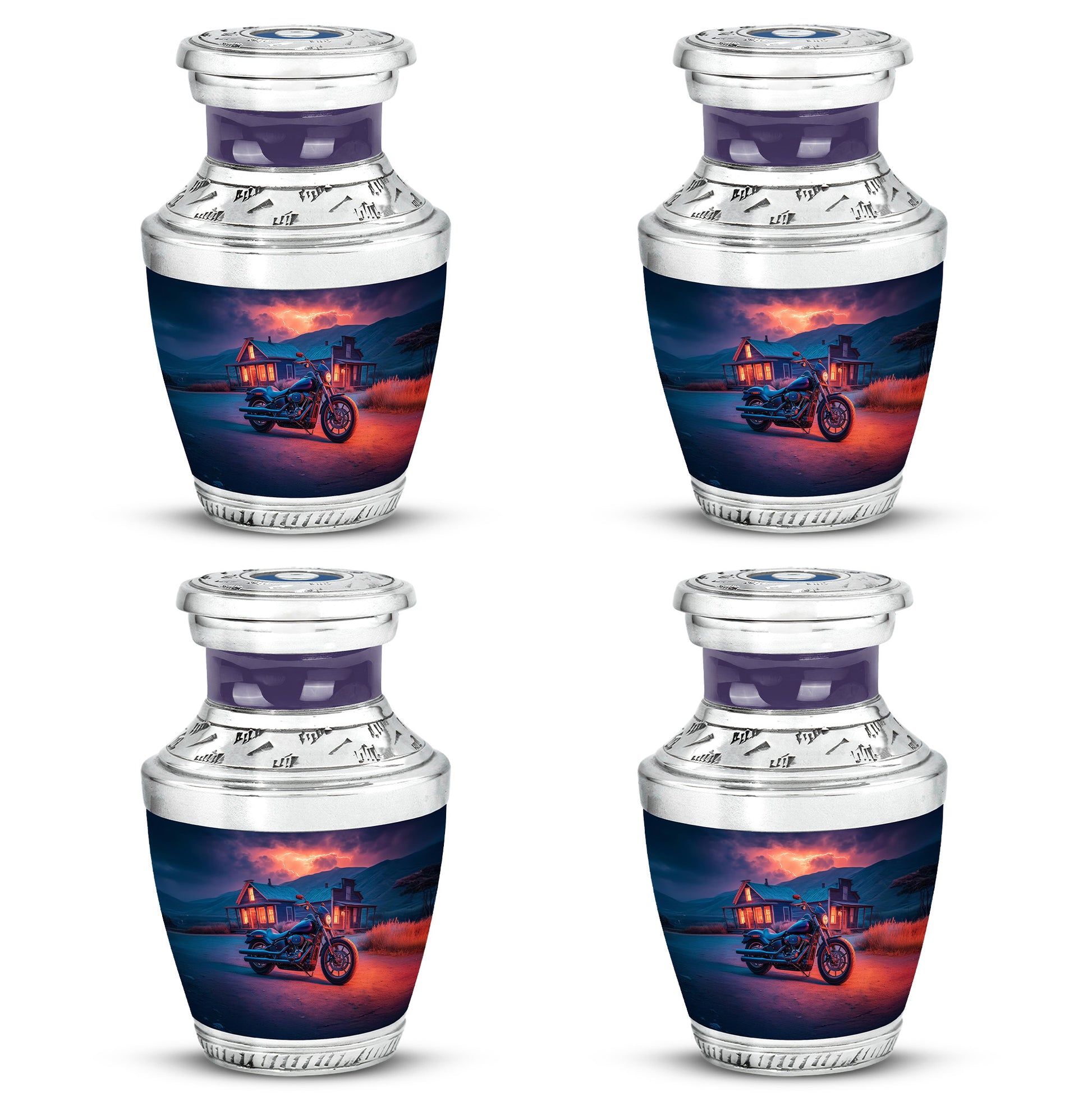 Twilight Blue Bike Cremation Urn back view with polished surface - artistic bike interpretation with creative detail - 10 inch aluminum urn for cremated remains