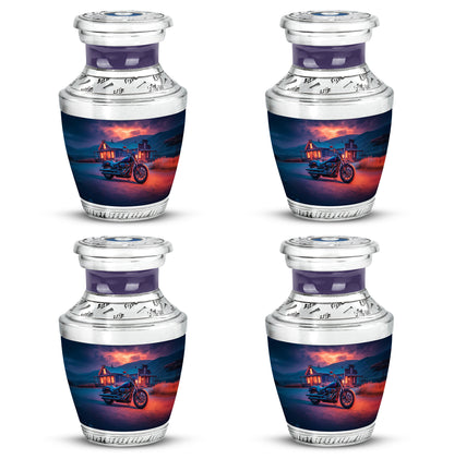 Twilight Blue Bike Cremation Urn back view with polished surface - artistic bike interpretation with creative detail - 10 inch aluminum urn for cremated remains