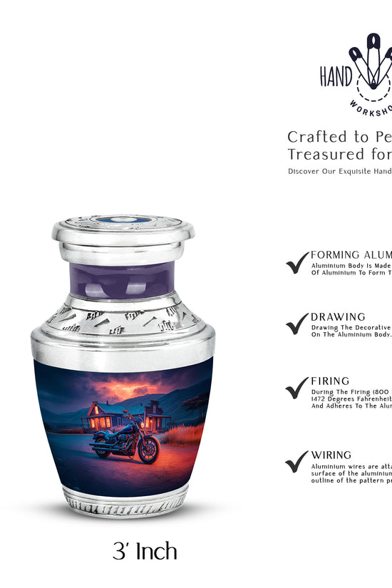 Icy Blue Bike Cremation Urn top-down view of secure threaded lid - contemporary bike design with modern artistic flair - mini keepsake memorial for portion of cremation ashes