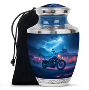 Icy Blue Bike Cremation Urn side profile showing urn shape - contemporary bike design with modern artistic flair - full-size 10 inch 200 cubic inch adult cremation urn
