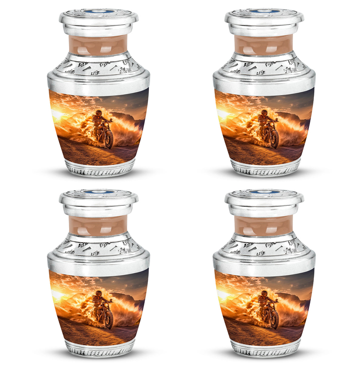 Amber Gold Bike Cremation Urn back view with polished surface - contemporary bike design with modern artistic flair - 10 inch aluminum urn for cremated remains