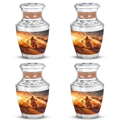 Amber Gold Bike Cremation Urn back view with polished surface - contemporary bike design with modern artistic flair - 10 inch aluminum urn for cremated remains