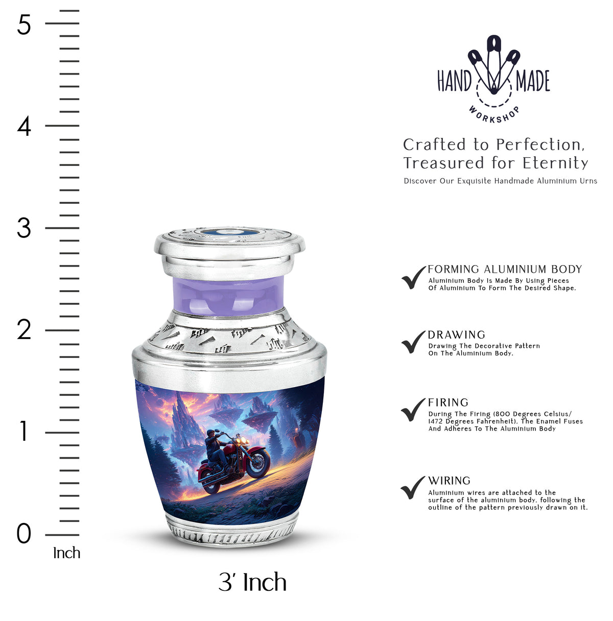 Indigo Bike Cremation Urn top-down view of secure threaded lid - contemporary bike design with modern artistic flair - mini keepsake memorial for portion of cremation ashes