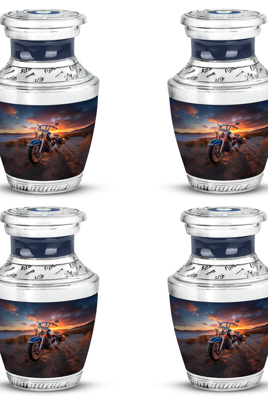 Jet Black Bike Cremation Urn back view with polished surface - modern art-inspired bike motif on sleek aluminum - 10 inch aluminum urn for cremated remains