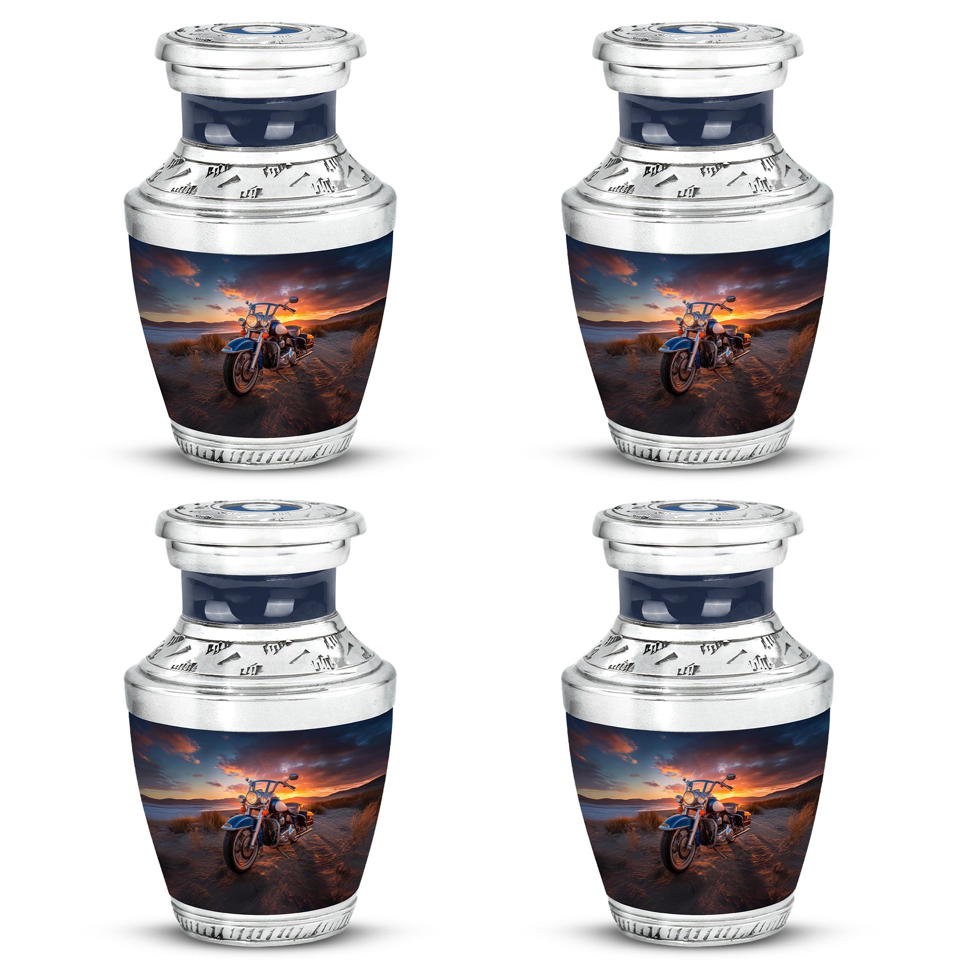 Jet Black Bike Cremation Urn back view with polished surface - modern art-inspired bike motif on sleek aluminum - 10 inch aluminum urn for cremated remains