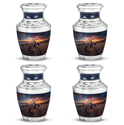 Jet Black Bike Cremation Urn back view with polished surface - modern art-inspired bike motif on sleek aluminum - 10 inch aluminum urn for cremated remains