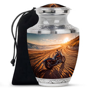 Ash Gray Bike Cremation Urn side profile showing urn shape - artistic bike interpretation with creative detail - full-size 10 inch 200 cubic inch adult cremation urn