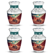 Ocean Teal Bike Cremation Urn back view with polished surface - contemporary bike design with modern artistic flair - 10 inch aluminum urn for cremated remains