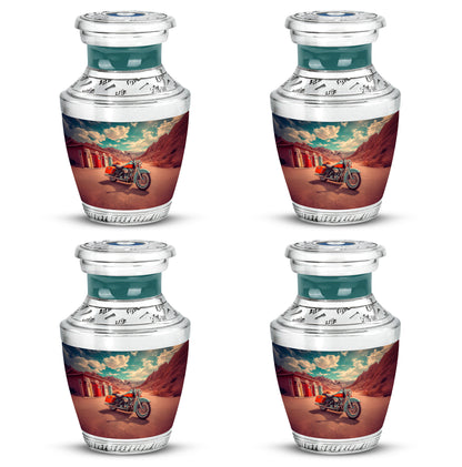 Ocean Teal Bike Cremation Urn back view with polished surface - contemporary bike design with modern artistic flair - 10 inch aluminum urn for cremated remains