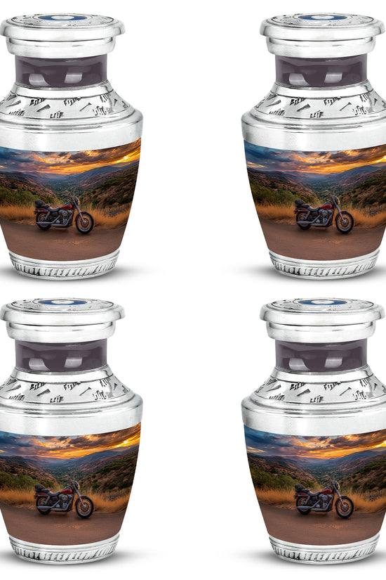 Slate Blue Bike Cremation Urn back view with polished surface - contemporary bike design with modern artistic flair - 10 inch aluminum urn for cremated remains