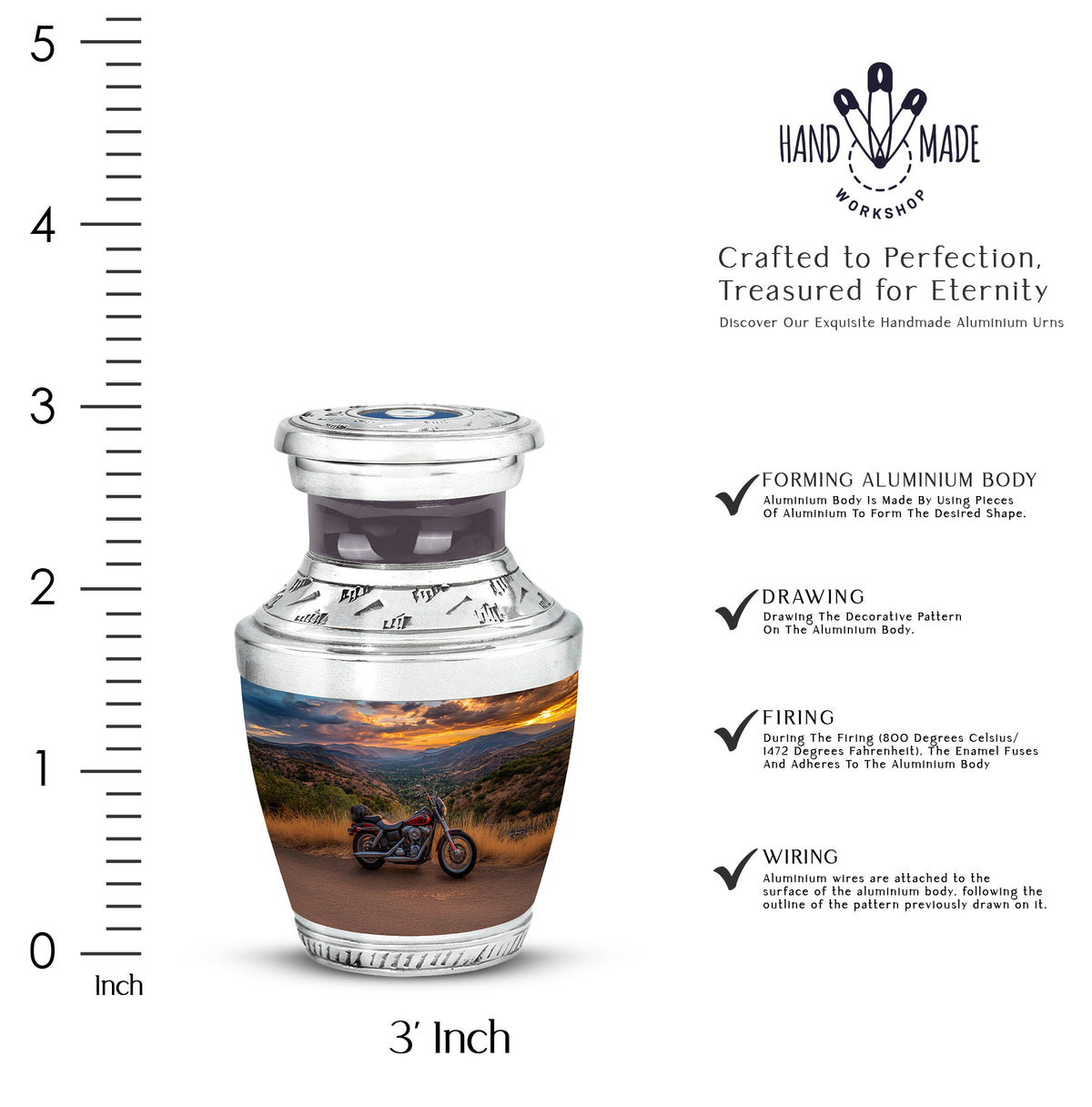 Indigo Bike Cremation Urn top-down view of secure threaded lid - contemporary bike design with modern artistic flair - mini keepsake memorial for portion of cremation ashes