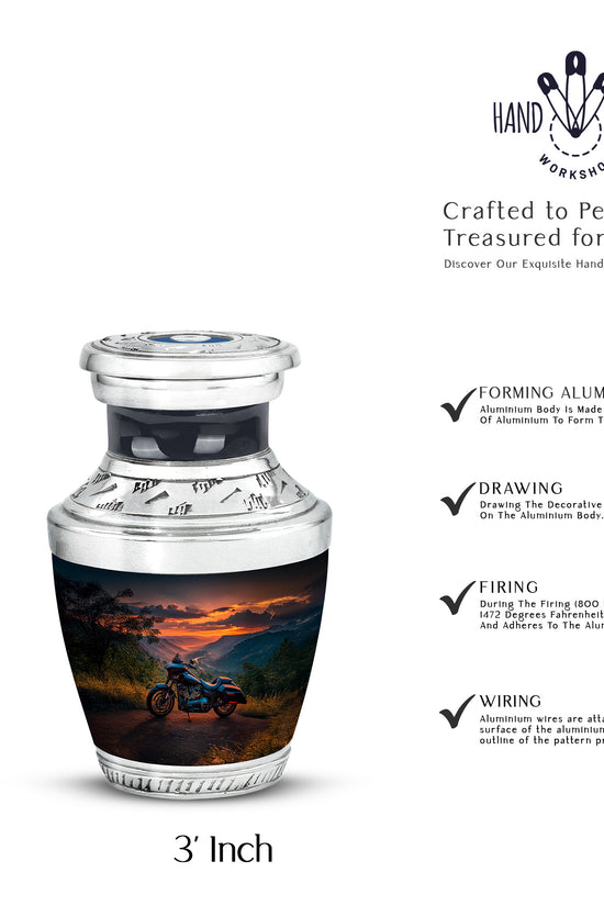Powder Blue Bike Cremation Urn top-down view of secure threaded lid - contemporary bike design with modern artistic flair - mini keepsake memorial for portion of cremation ashes