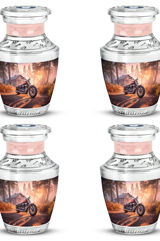 Deep Red Bike Cremation Urn back view with polished surface - contemporary bike design with modern artistic flair - 10 inch aluminum urn for cremated remains