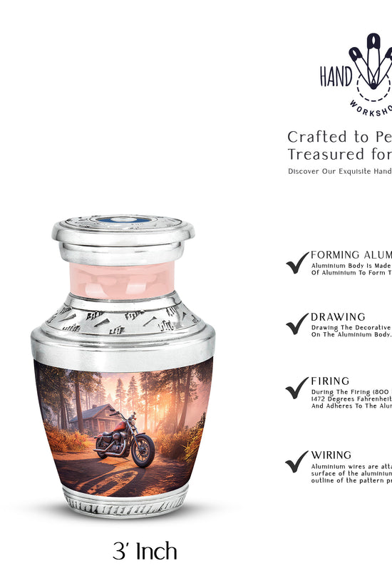 Garnet Red Bike Cremation Urn top-down view of secure threaded lid - contemporary bike design with modern artistic flair - mini keepsake memorial for portion of cremation ashes