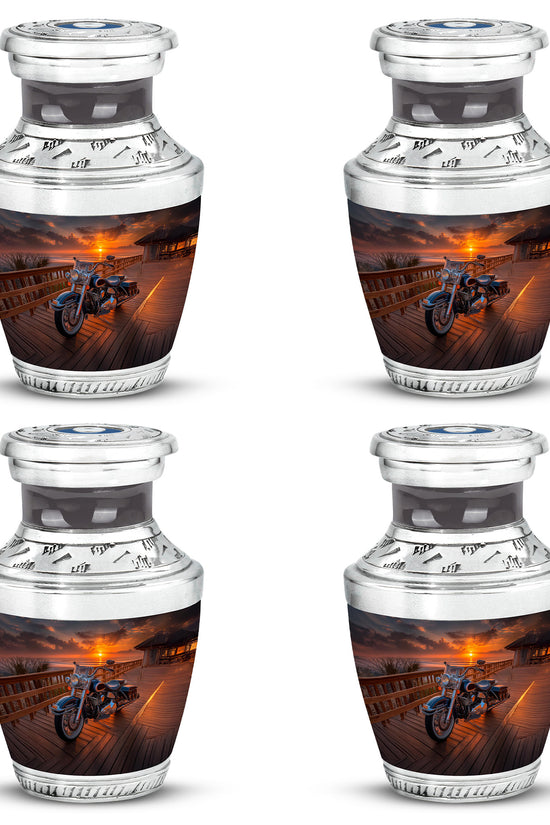 Ebony Bike Cremation Urn back view with polished surface - contemporary bike design with modern artistic flair - 10 inch aluminum urn for cremated remains