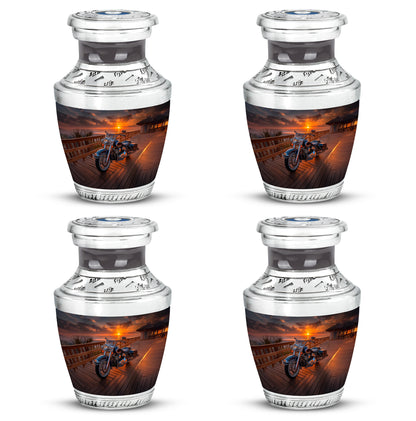 Ebony Bike Cremation Urn back view with polished surface - contemporary bike design with modern artistic flair - 10 inch aluminum urn for cremated remains