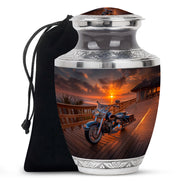 Rich Black Bike Cremation Urn side profile showing urn shape - contemporary bike design with modern artistic flair - full-size 10 inch 200 cubic inch adult cremation urn