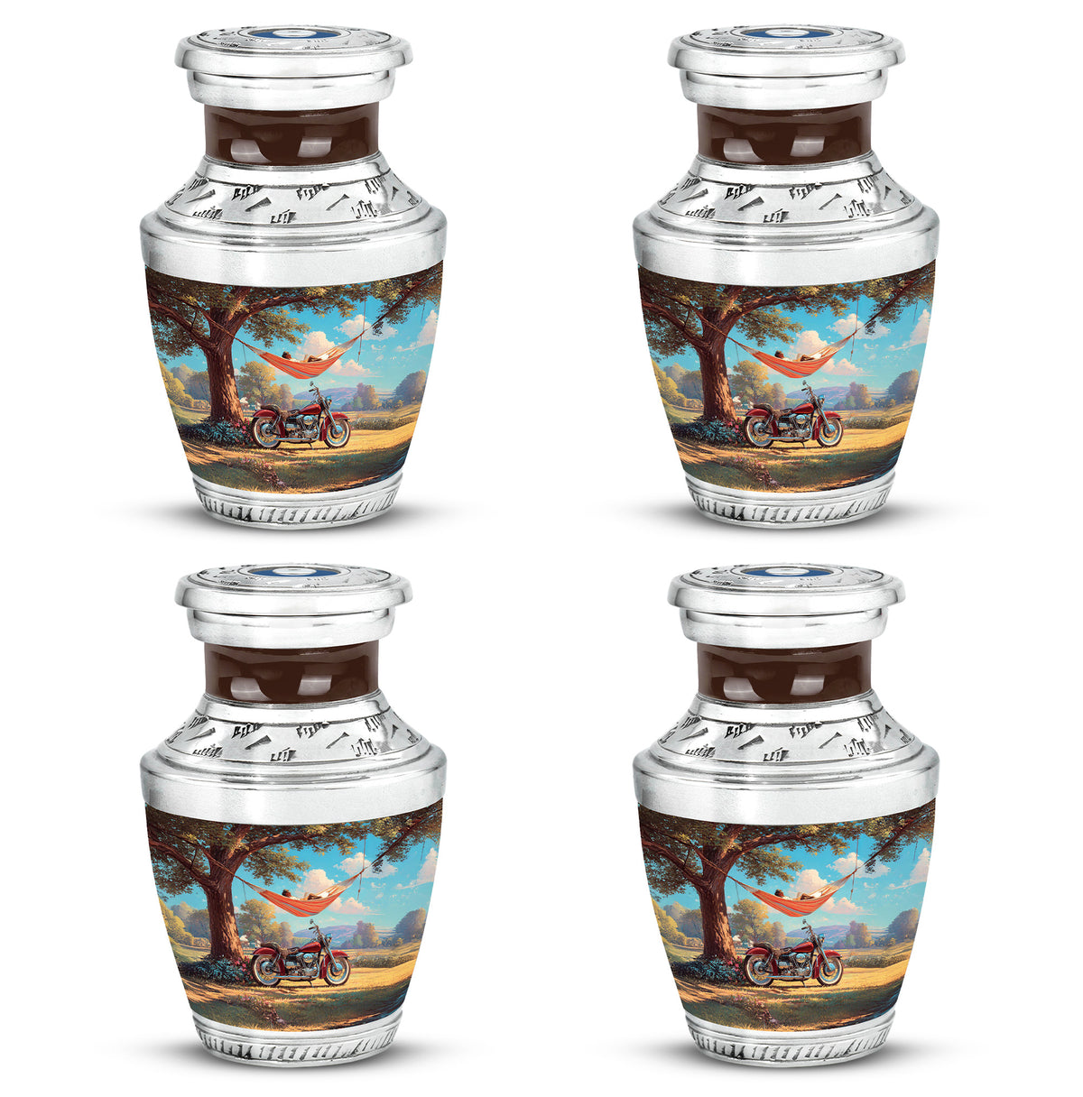 Jewel Teal Bike Cremation Urn back view with polished surface - contemporary bike design with modern artistic flair - 10 inch aluminum urn for cremated remains