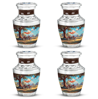 Jewel Teal Bike Cremation Urn back view with polished surface - contemporary bike design with modern artistic flair - 10 inch aluminum urn for cremated remains