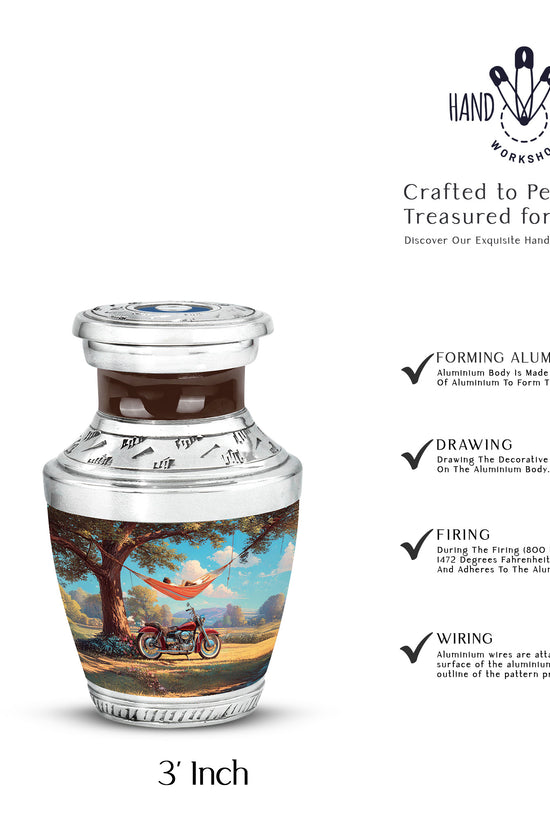 Cool Teal Bike Cremation Urn top-down view of secure threaded lid - contemporary bike design with modern artistic flair - mini keepsake memorial for portion of cremation ashes