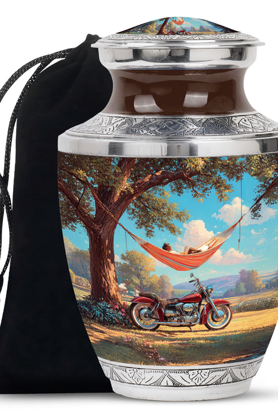 Sea Green Teal Bike Cremation Urn side profile showing urn shape - contemporary bike design with modern artistic flair - full-size 10 inch 200 cubic inch adult cremation urn
