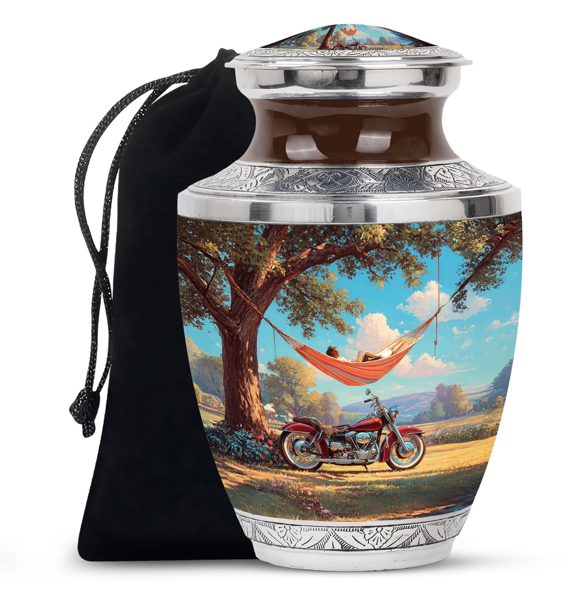 Sea Green Teal Bike Cremation Urn side profile showing urn shape - contemporary bike design with modern artistic flair - full-size 10 inch 200 cubic inch adult cremation urn