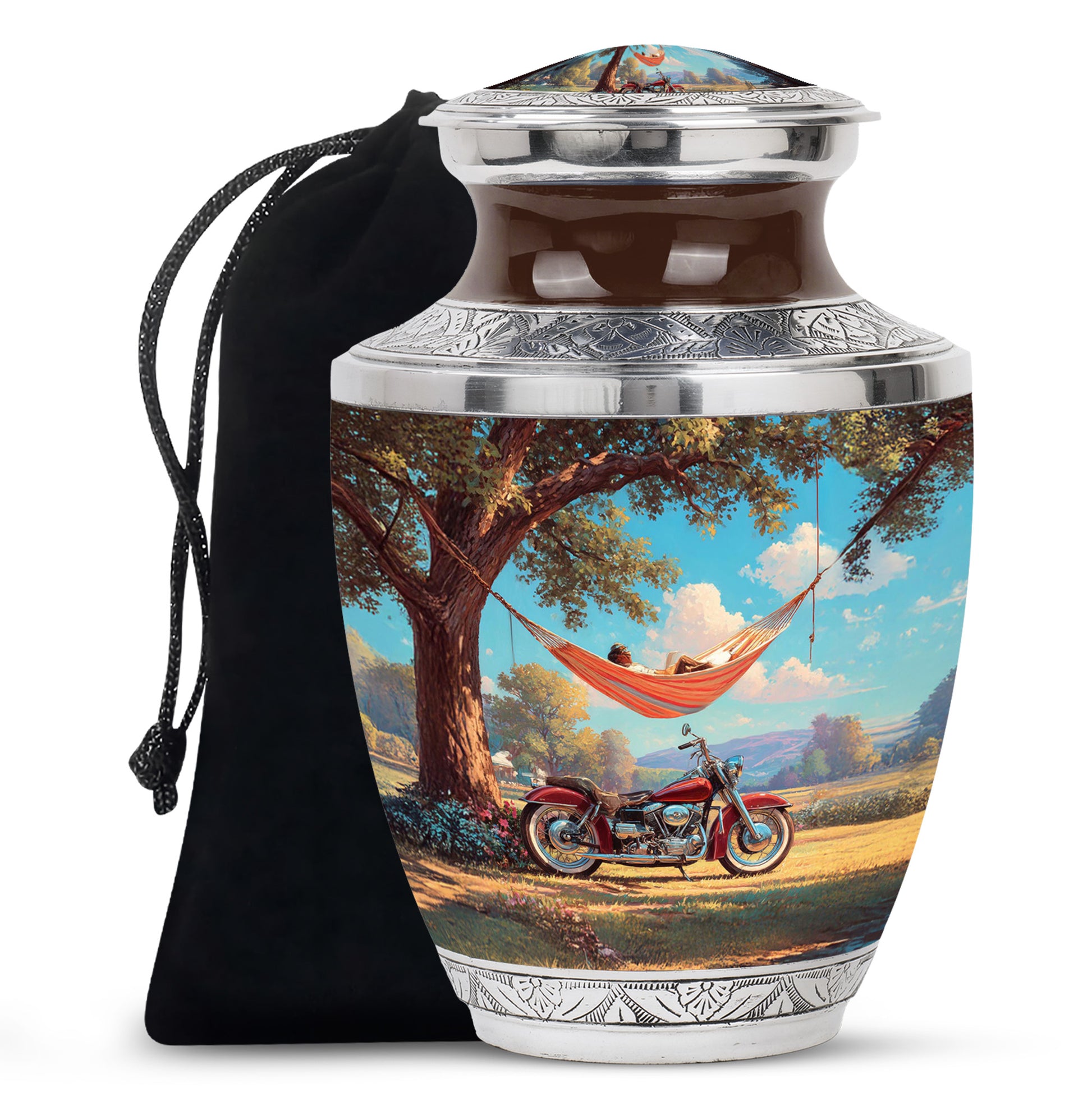 Sea Green Teal Bike Cremation Urn side profile showing urn shape - contemporary bike design with modern artistic flair - full-size 10 inch 200 cubic inch adult cremation urn