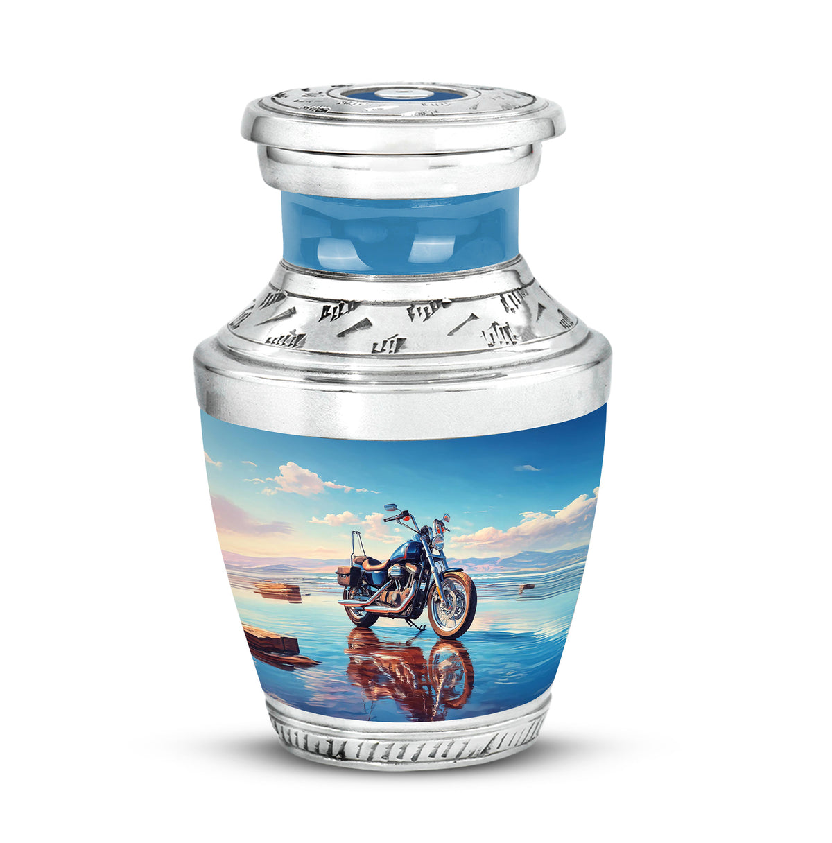 Personalized Blue Revered Bike Cremation Urns for Human Ashes - 10-inch, 200 cu in - Karyliz