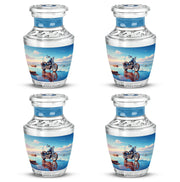 Pastel Blue Bike Cremation Urn back view with polished surface - contemporary bike design with modern artistic flair - 10 inch aluminum urn for cremated remains