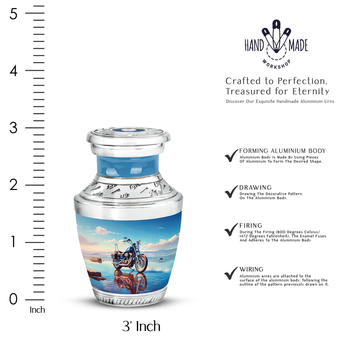Slate Blue Bike Cremation Urn top-down view of secure threaded lid - contemporary bike design with modern artistic flair - mini keepsake memorial for portion of cremation ashes