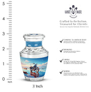 Slate Blue Bike Cremation Urn top-down view of secure threaded lid - contemporary bike design with modern artistic flair - mini keepsake memorial for portion of cremation ashes