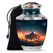 Powder Blue Bike Cremation Urn side profile showing urn shape - contemporary bike design with modern artistic flair - full-size 10 inch 200 cubic inch adult cremation urn