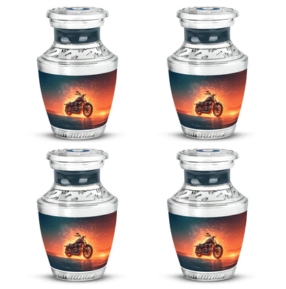 Royal Blue Bike Cremation Urn back view with polished surface - artistic bike interpretation with creative detail - 10 inch aluminum urn for cremated remains