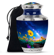 Sunflower Field Cremation Urn - Galaxy Theme Memorial Urn For Ashes