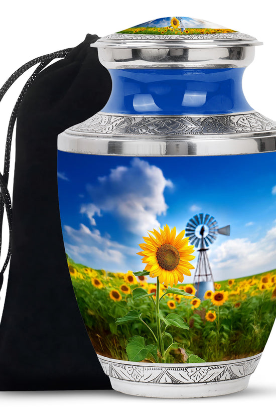 Beautiful Sunflower Farm Urn - Windmill Cremation Urn For Adults Ashes
