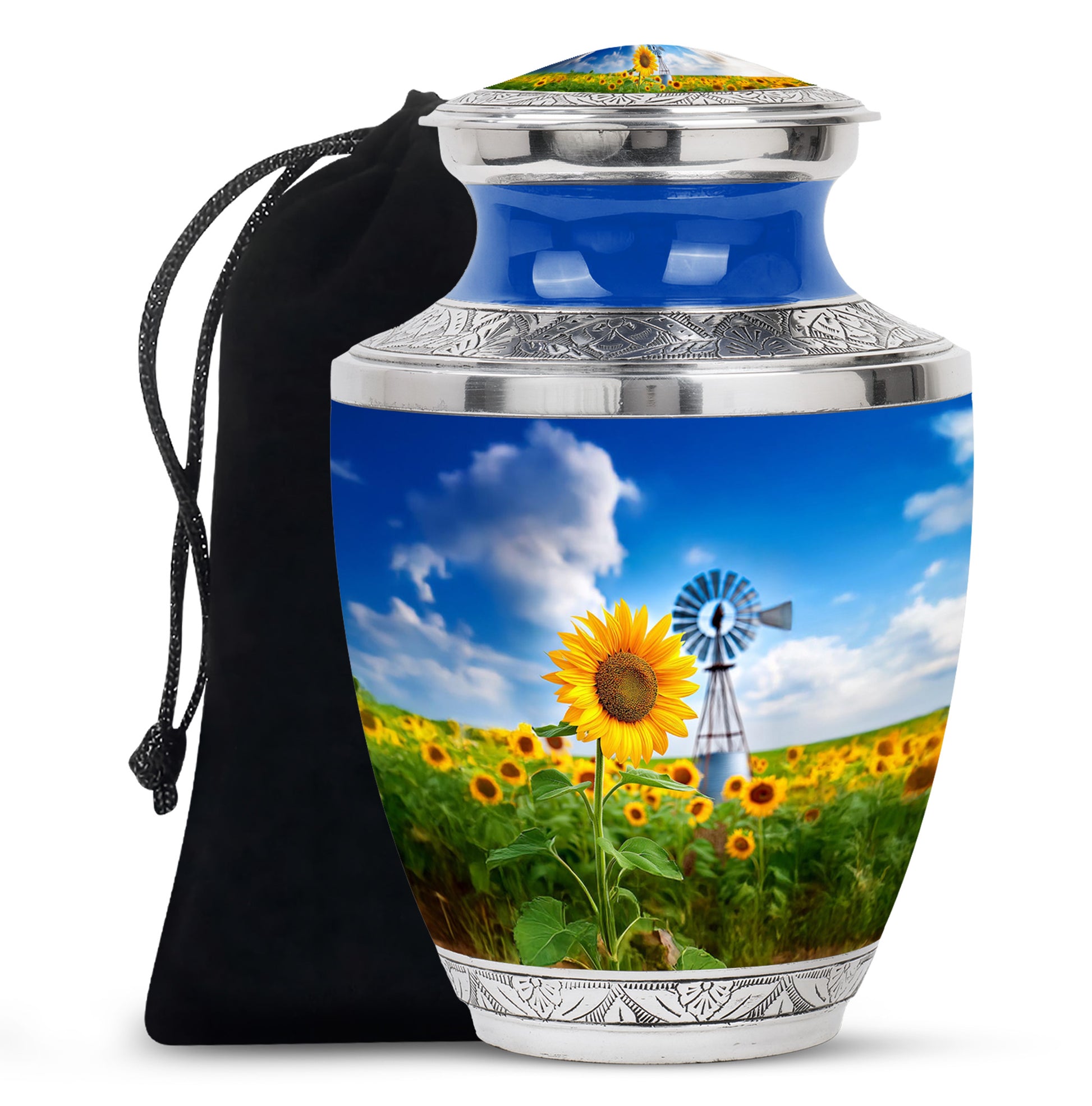 Beautiful Sunflower Farm Urn - Windmill Cremation Urn For Adults Ashes